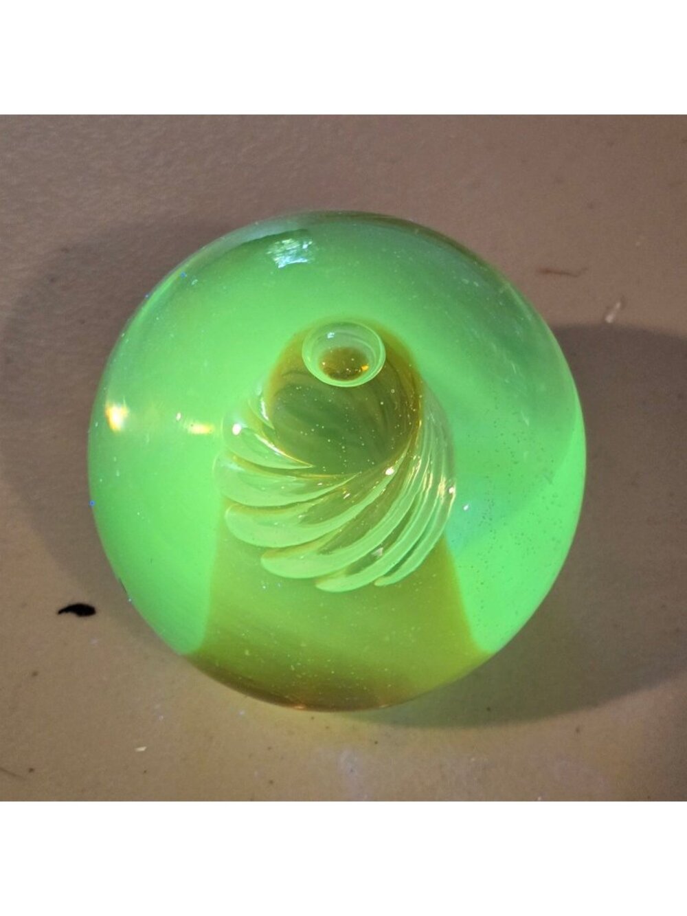 Vintage Art Glass Paperweight Amber Swirl Uranium Glass UV Glow